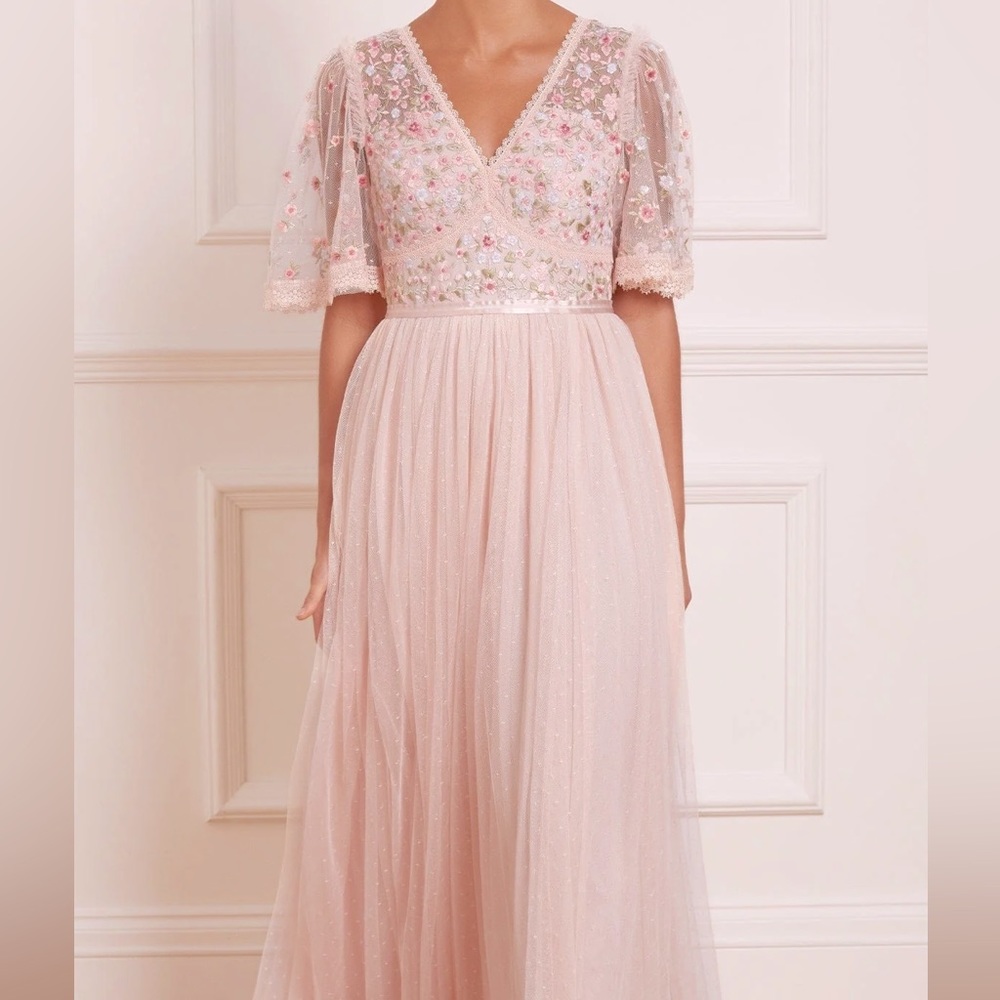 Needle & Thread Dress Pink Ribbon Bouquet Bodice Ankle Gown Tulle Plus Size 14